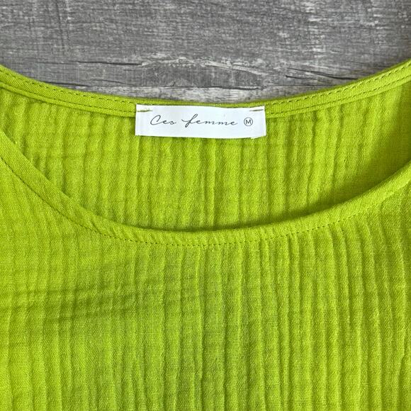 Ces Femme Ruffle Sleeve Cotton Gauze Top Womens M Bright Lime Textured Muslin - Picture 4 of 5